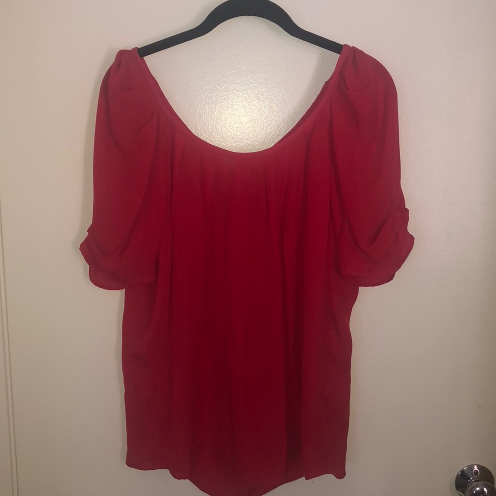 New Joie 100% Silk Coral Red Short Sleeve Top sz L